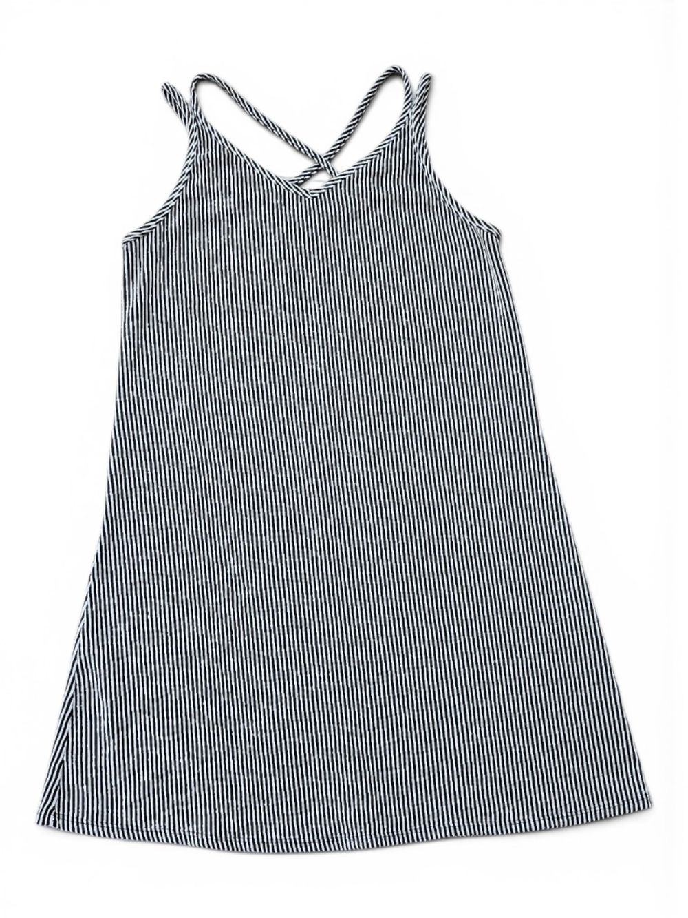 Dreams Black & White Striped Crisscross Cami Dress Large